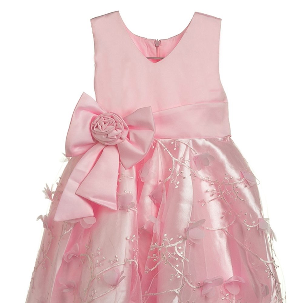NEW Little Girls Fluffy Ruffled Tulle Bow Pink Party Flower Girl Wedding Dress